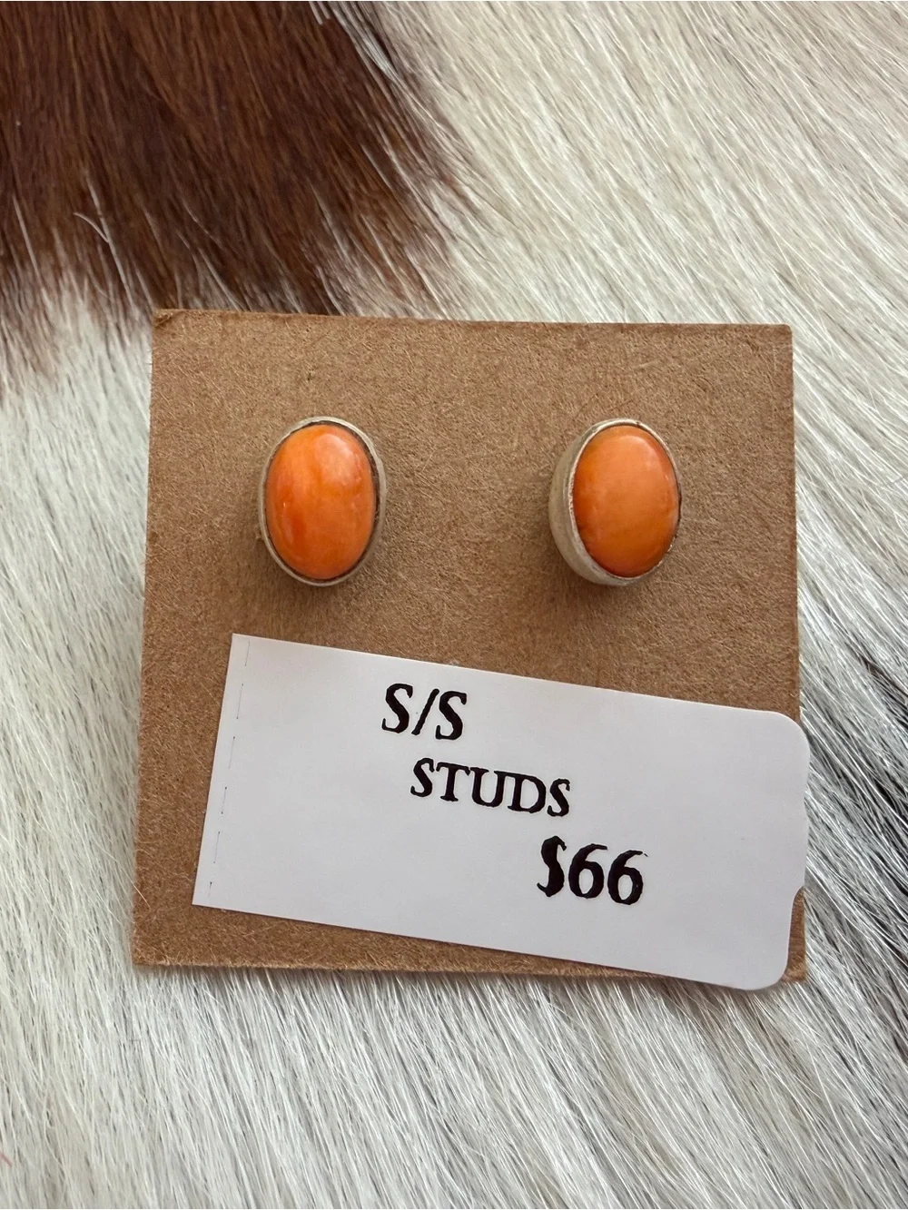 ❤️ Orange Spiny Oyster Navajo Style SouthWestern Minimalist Stud 925 Earrings - Picture 7 of 12